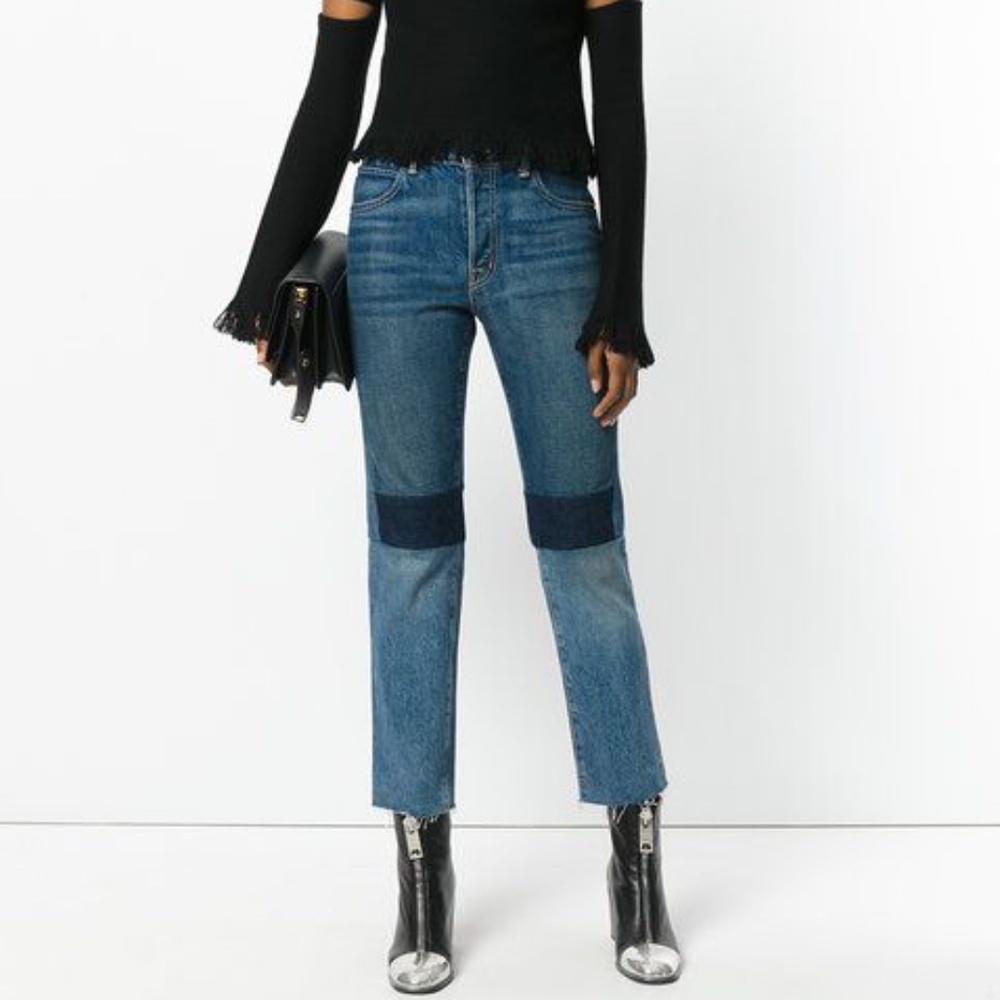 Helmut Lang Patchwork High Rise Crop Slim Jeans 28